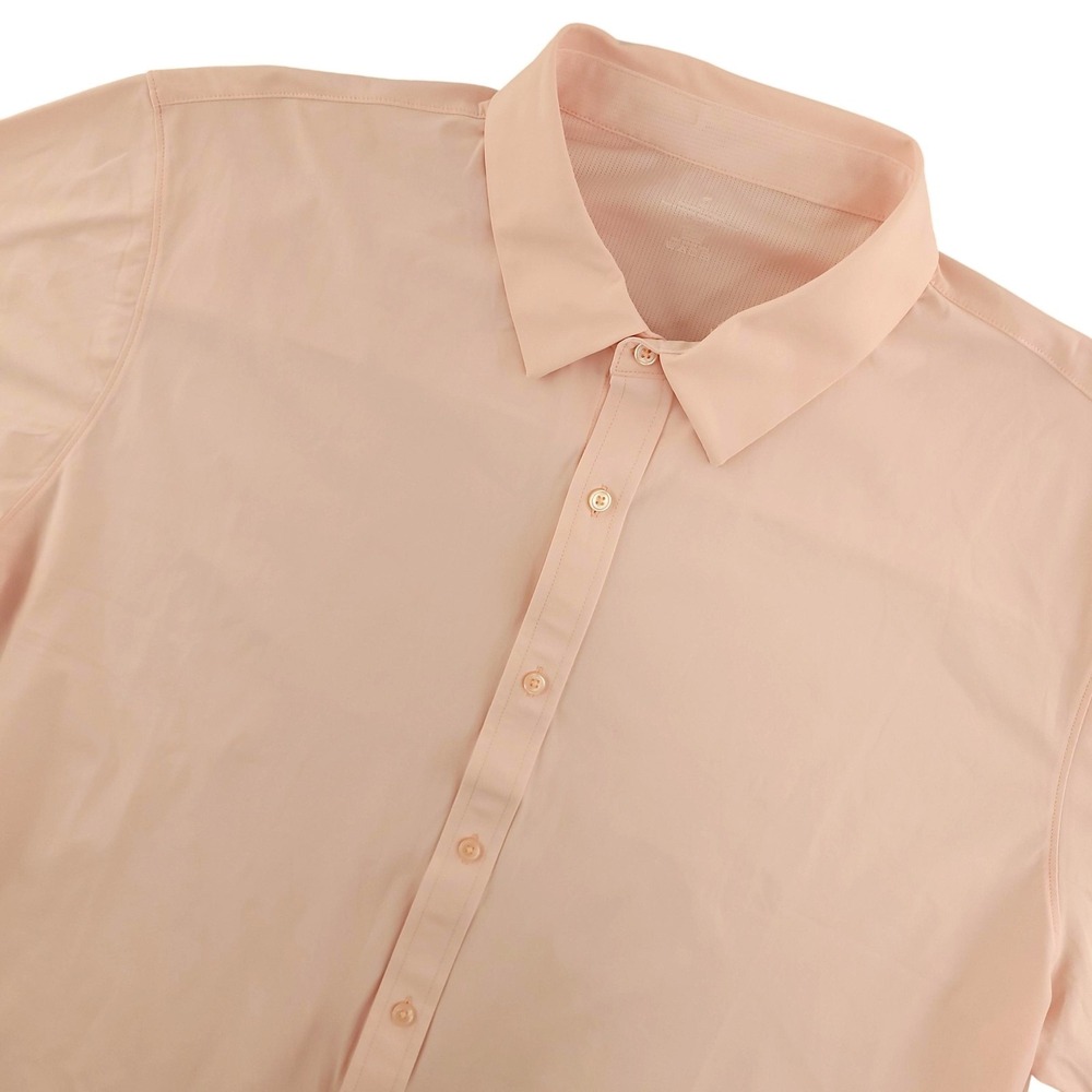 Fabletics Shirt Mens 2XL Pink Solid Short Sleeve Button Up Stretch Casual Woven